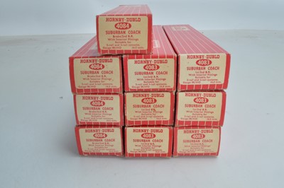 Lot 227 - Hornby-Dublo 00 boxed Gauge 2-Rail 4083 and 4084 BR maroon Super Detail Suburban Coaches (10)