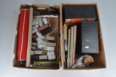 Lot 372 - 00 gauge Metal and Plastic Coach and wagon kits in the course of construction  with controllers and modelling materials (qty in 2 boxes)