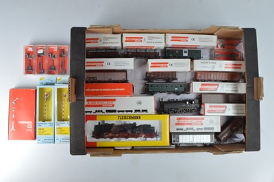 Lot 416 - Continental HO Gauge Steam Locomotives Coaches Goods Wagons and Track Accessory Signals (21)