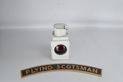 Lot 432 - BR Red lamp with reproduction Flying Scotsman nameplate (2)