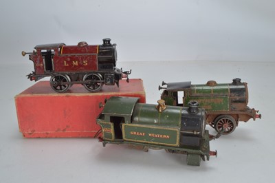 Lot 479 - Hornby O Gauge LMS Tank Locomotive No 2270 0-4-0 together with GWR and Southern tank locomotive 0-4-0 examples (3)
