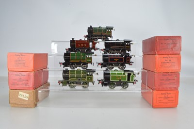 Lot 513 - Seven Hornby O Gauge 0-4-0 Tank Locomotives in boxes some professionally repainted (7)