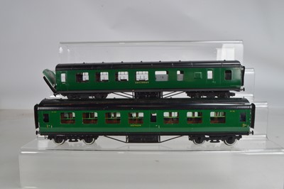 Lot 527 - Two Exley K5 O Gauge Southern Coaches All First Brake and side corridor 1st/3rd for repair (2)