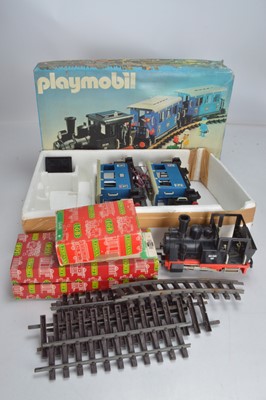 Lot 573 - Playmobile 4000 train set with box with LGB track and controller (9)