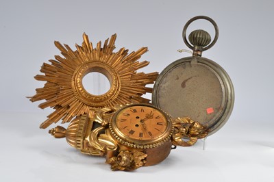 Lot 32 - A mid 20th century gilt wood wall clock 53 cm high, lacks glass A/F