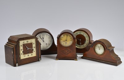 Lot 41 - Two Edwardian and Three Art Deco period wooden cased mantle clocks