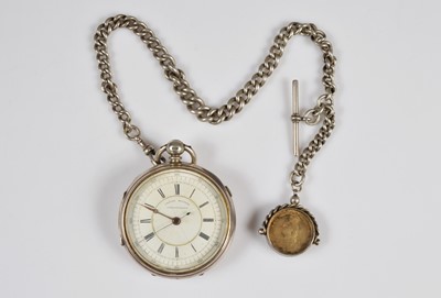 Lot 72 - A large Victorian silver open faced pocket watch on chain