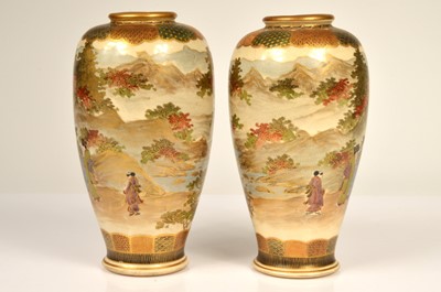 Lot 34 - A pair of satsuma style pottery vases, one heavily cracked