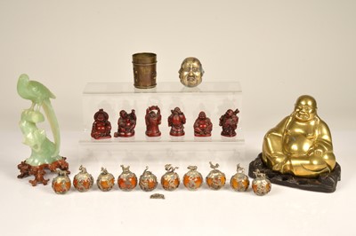 Lot 52 - Ten small Chinese glass and white metal mounted Zodiac pieces and other Far Eastern collectables