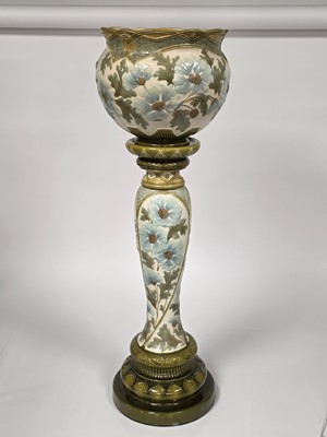 Lot 109 - A late Victorian Burmantofts Pottery Faience jardinière on stand