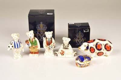 Lot 122 - Six Royal Crown Derby porcelain paperweights and other figures