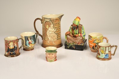 Lot 181 - Six Beswick Pottery jugs and mugs and a Royal Dalton figure of a cobbler