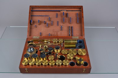 Lot 21 - A late-19th Century lacquered brass R & J Beck Microscope Accessory Case