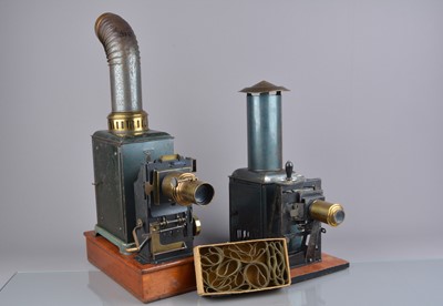 Lot 32 - Early 20th Century tinplate and lacquered brass 35mm Hand-Crank Projectors