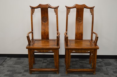 Lot 19 - A pair of impressive Chinese hardwood marriage armchairs