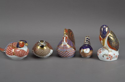 Lot 125 - Five bird Royal Crown Derby bone china paperweights