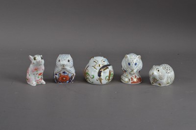 Lot 178 - Five mouse Royal Crown Derby bone china paperweights