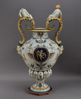 Lot 213 - A large and damaged early 20th century continental faience large urn