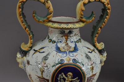 Lot 213 - A large and damaged early 20th century continental faience large urn