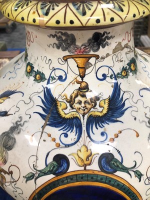 Lot 213 - A large and damaged early 20th century continental faience large urn