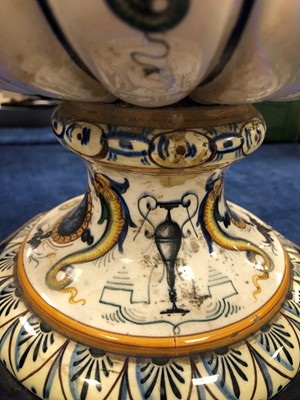 Lot 213 - A large and damaged early 20th century continental faience large urn