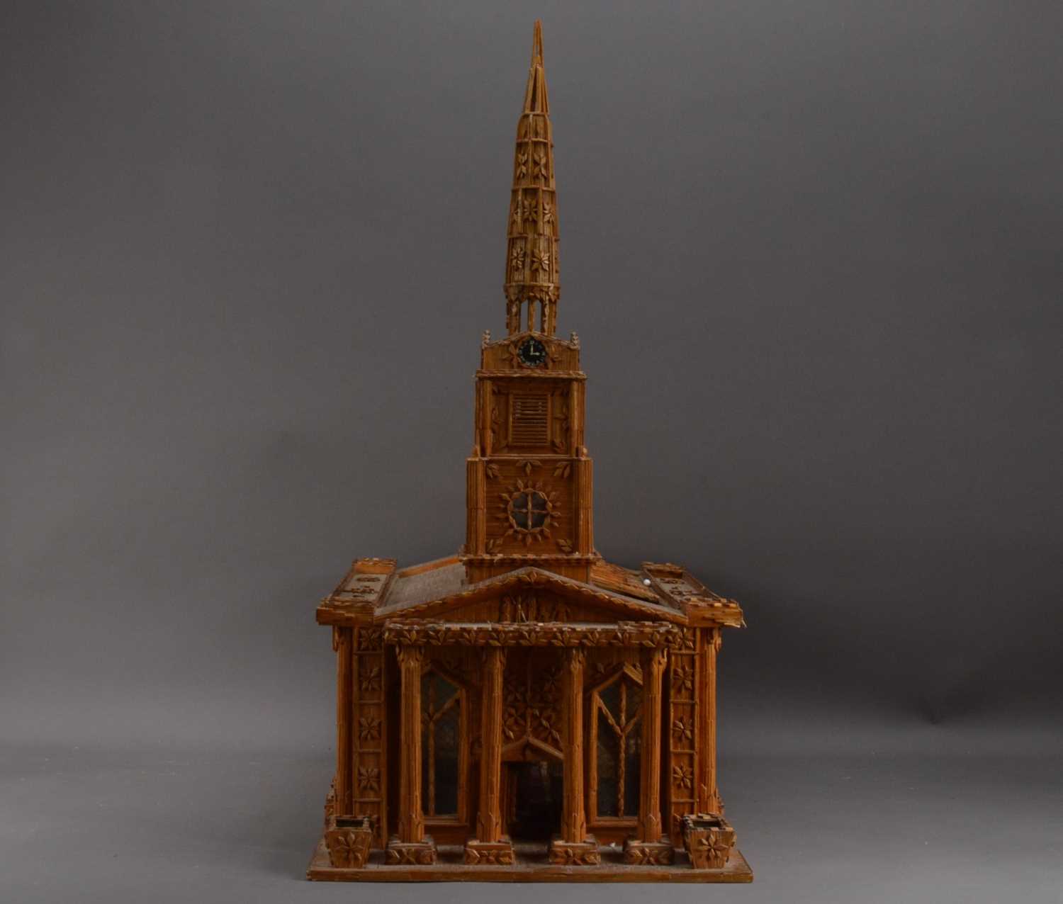 Lot 395 - A 20th century matchstick model of a church