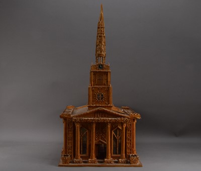 Lot 395 - A 20th century matchstick model of a church