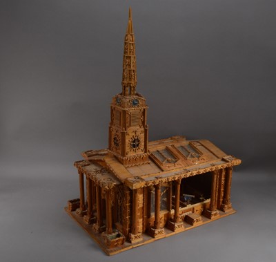 Lot 395 - A 20th century matchstick model of a church