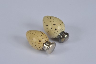 Lot 337 - Two Victorian novelty porcelain and silver topped scent bottles