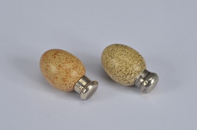 Lot 338 - Two Victorian novelty porcelain and silver topped scent bottles