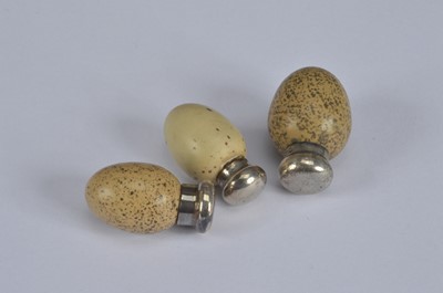 Lot 339 - Three Victorian novelty porcelain and silver topped scent bottles