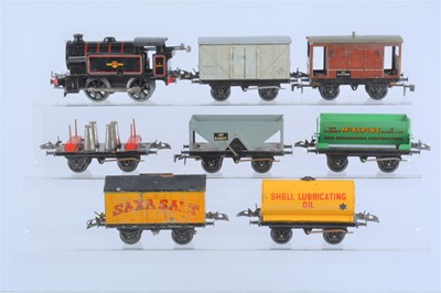 Lot 8 - Hornby 0 Gauge clockwork Locomotive and assorted Stock (qty in 2 boxes)