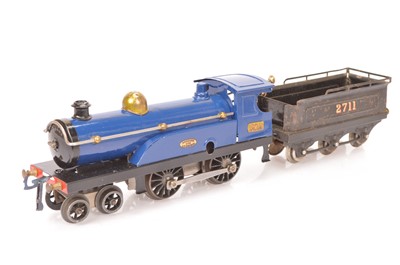 Lot 64 - A repainted early Hornby 0 Gauge clockwork No 2 Locomotive and an original Tender (2)