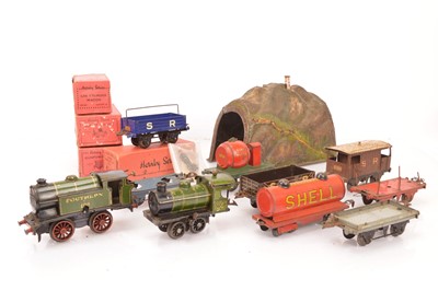 Lot 88 - Hornby 0 Gauge clockwork Trains and Accessories
