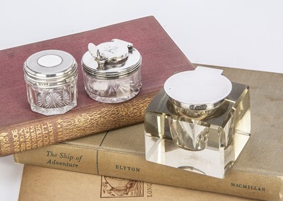 Lot 282 - Three Victorian and later glass and silver inkwells