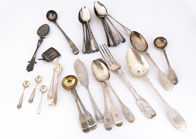 Lot 361 - A collection of 19th and 20th century silver teaspoons and other silver cutlery
