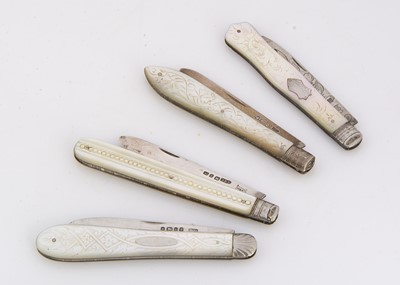 Lot 370 - Four Victorian and later silver and mother of pearl folding pocket fruit knives
