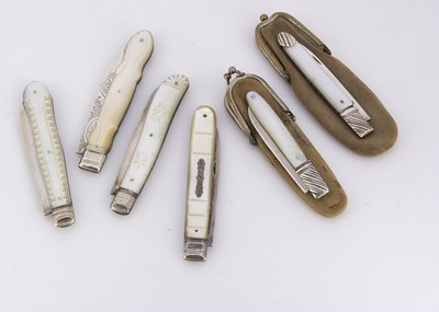 Lot 380 - Six Georgian and Victorian silver and mother of pearl pocket knives