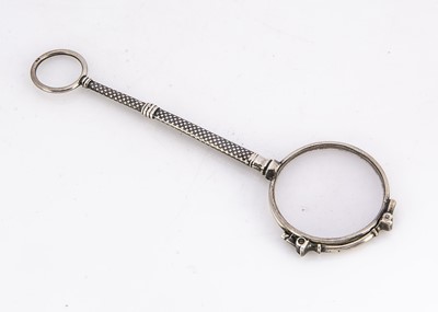 Lot 435 - A pair of late 19th century European silver and niello enamel lorgnettes