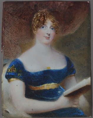 Lot 130 - A mid 19th century Portrait miniature on Ivory of a lady reading