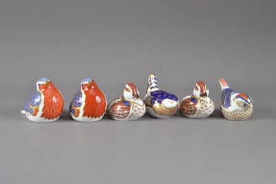 Lot 200 - A collection of six bird Royal Crown Derby bone china paperweights