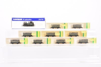 Lot 10 - N Gauge Fleischmann German Tank locomotive and Rake of Minitrix German Four Wheeled Coaches