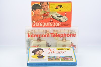 Lot 372 - Mettoy Computar Car Geobra Telecom Set and Waddington's Art Master of Chelsea set (3)