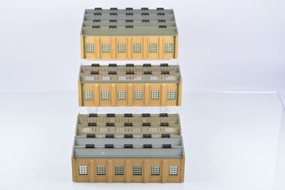Lot 541 - Pair of Hornby-Dublo 00 Gauge 2-Rail kitbuilt four Road Engine Shed and one  two Road Engine shed (3)
