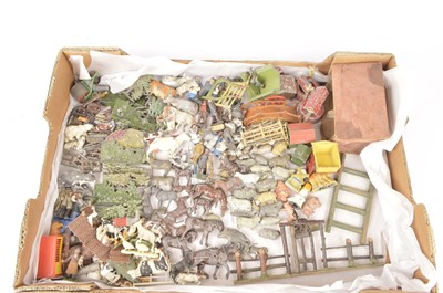 Lot 305 - Large quantity of Britains and other makers mainly metal playworn Farm Animals, Farmers and Accessories and some plastic items