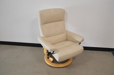 Lot 5 - A modern Stress-Less white leather reclining armchair