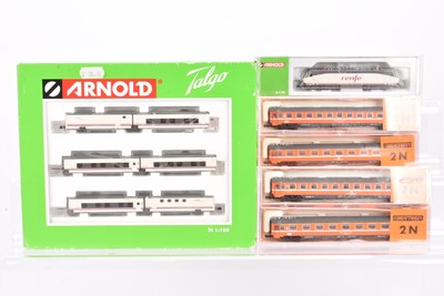 Lot 38 - N Gauge Spanish Talgo Train by Arnold and Ibertren Italian/Swiss Coaches