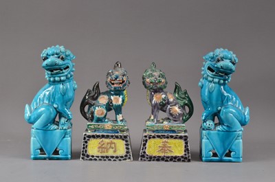Lot 192 - Two pairs of Chinese 20th century ceramic temple dogs