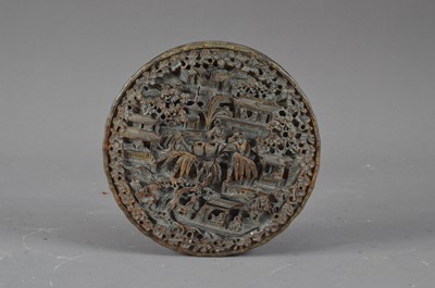 Lot 194 - A small circular 19th century Oriental finely carved tortoiseshell box