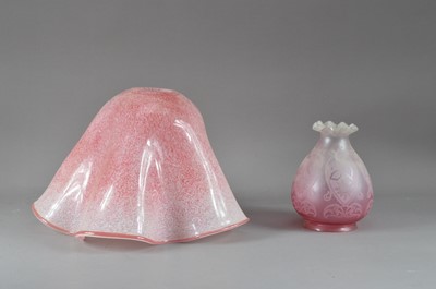 Lot 261 - A cranberry glass lamp and shade